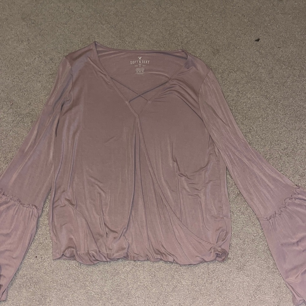 Pink bell sleeve cris cross top